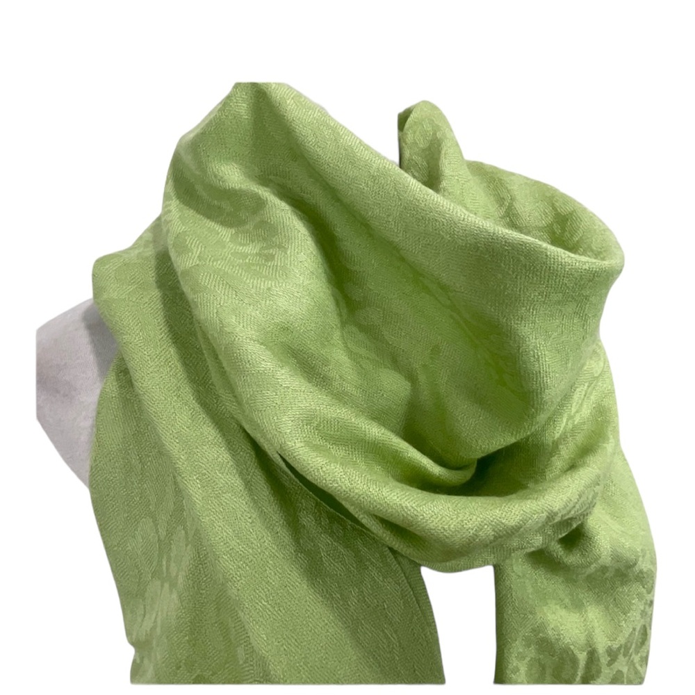 Green Damask Fringe Scarf OS